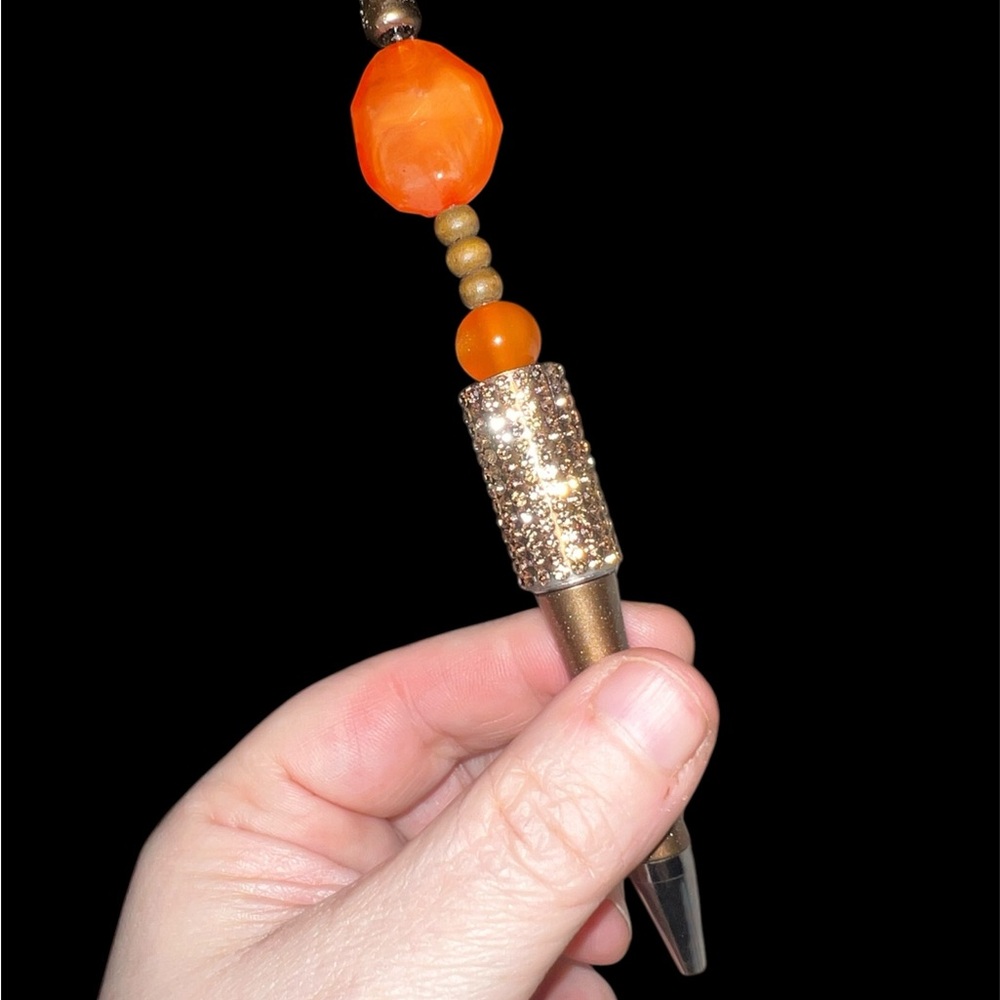 Orange and Gold Beaded Pen